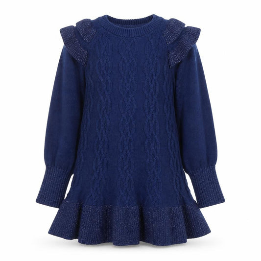 Marks and Spencer Girls Blue Knit Bow Sweater Dress 5-6 Years