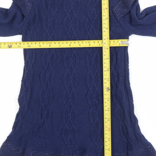 Marks and Spencer Girls Blue Knit Bow Sweater Dress 5-6 Years