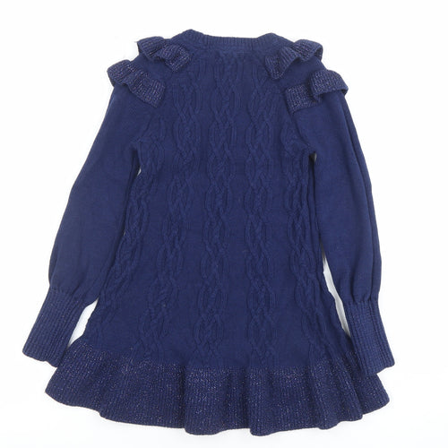 Marks and Spencer Girls Blue Knit Bow Sweater Dress 5-6 Years