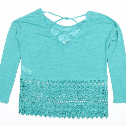 Next Women’s Green Lace Hem Long Sleeve Tunic Blouse Size 6