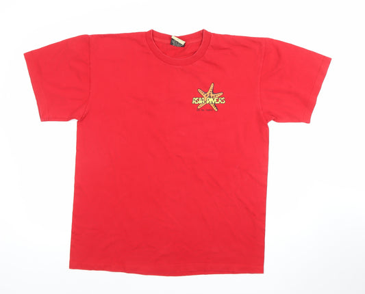 Manga Mens Red Asia Divers Graphic Cotton Short Sleeve T-Shirt L
