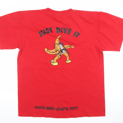 Manga Mens Red Asia Divers Graphic Cotton Short Sleeve T-Shirt L