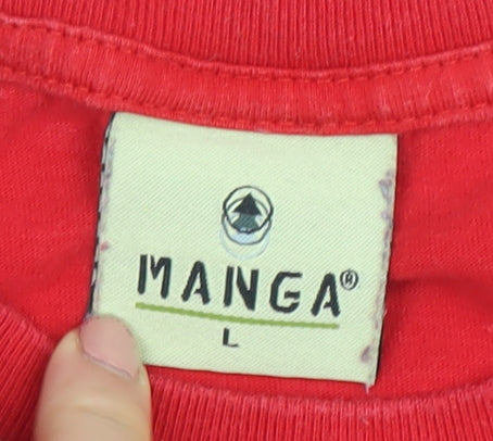 Manga Mens Red Asia Divers Graphic Cotton Short Sleeve T-Shirt L