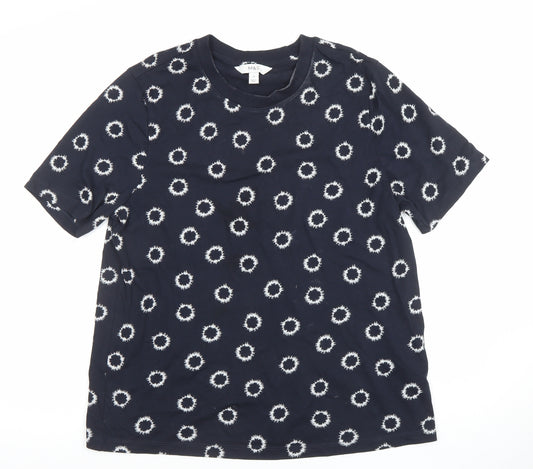 Marks and Spencer Women’s Blue Geometric Cotton T-Shirt Size 12