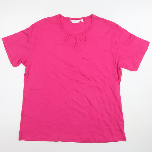 Isle Womens Pink Cotton Short Sleeve Cut-Out Neck T-Shirt L