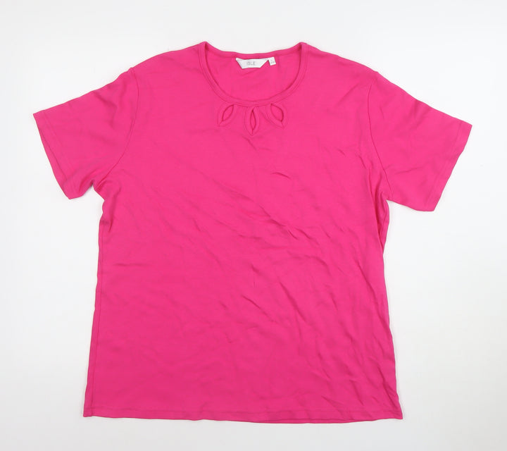 Isle Womens Pink Cotton Short Sleeve Cut-Out Neck T-Shirt L