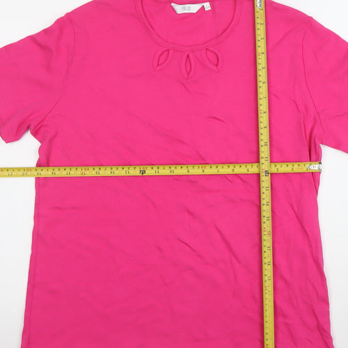 Isle Womens Pink Cotton Short Sleeve Cut-Out Neck T-Shirt L