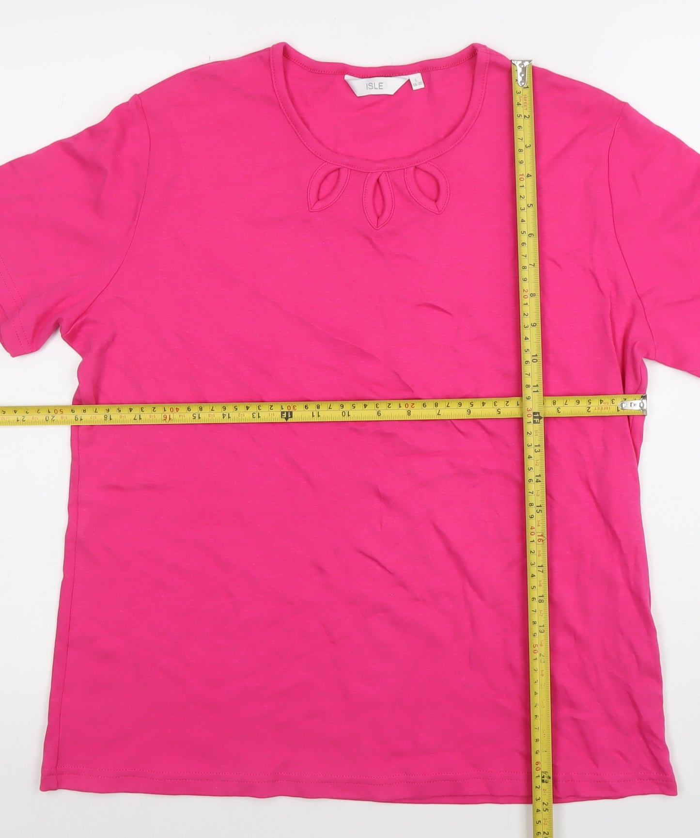 Isle Womens Pink Cotton Short Sleeve Cut-Out Neck T-Shirt L