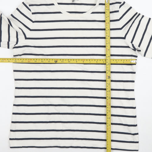 Jaeger Women's White Navy Striped Long Sleeve Cotton Blend Top M