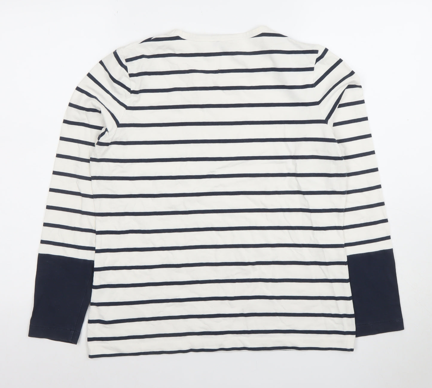 Jaeger Women's White Navy Striped Long Sleeve Cotton Blend Top M