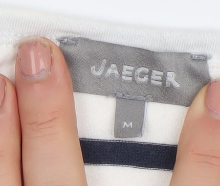 Jaeger Women's White Navy Striped Long Sleeve Cotton Blend Top M