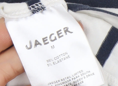 Jaeger Women's White Navy Striped Long Sleeve Cotton Blend Top M