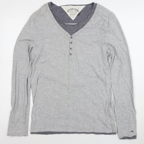Tommy Hilfiger Men's Grey Henley Long Sleeve T-Shirt Size M