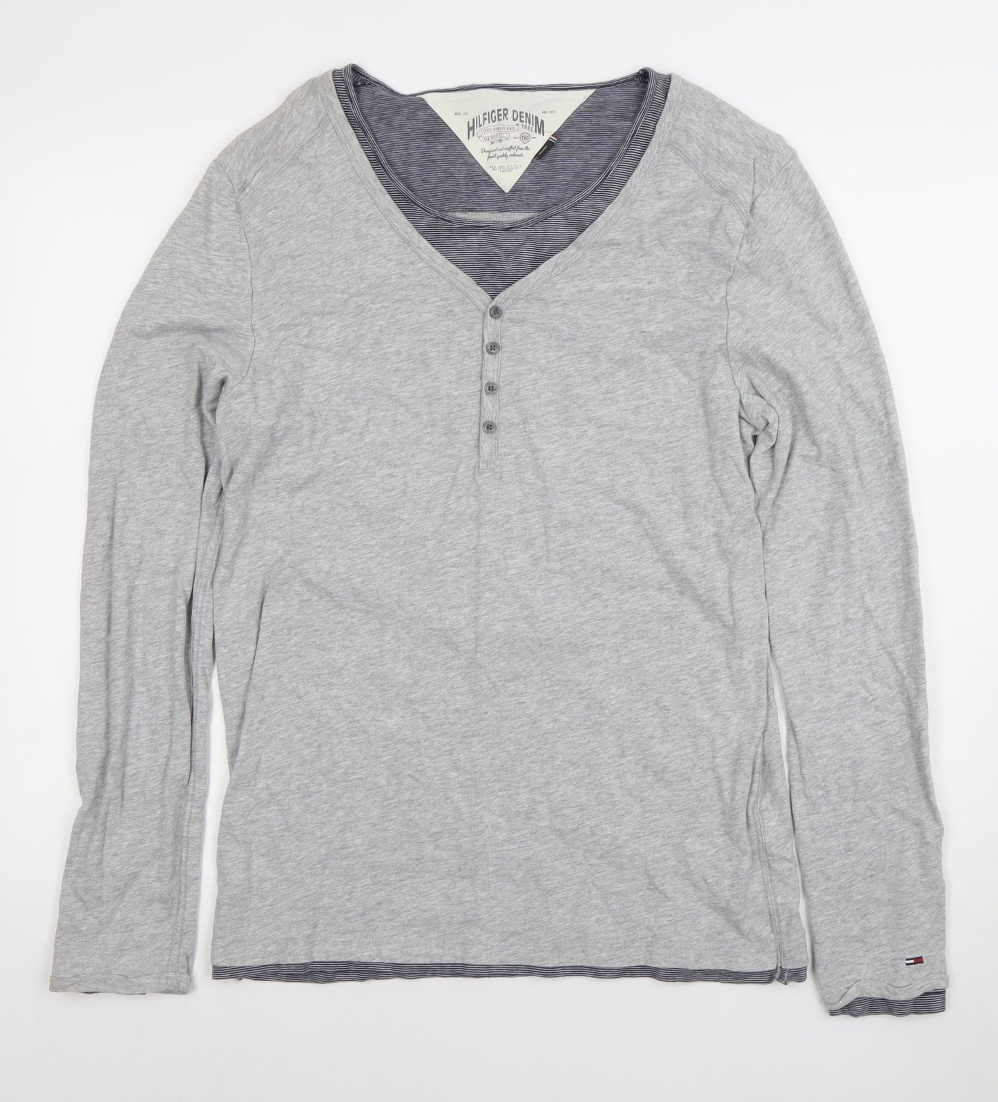 Tommy Hilfiger Men's Grey Henley Long Sleeve T-Shirt Size M