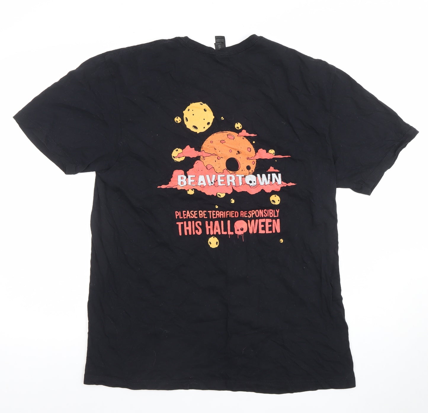 Gildan Mens Black Beavertown Halloween Graphic Cotton T-Shirt Size L