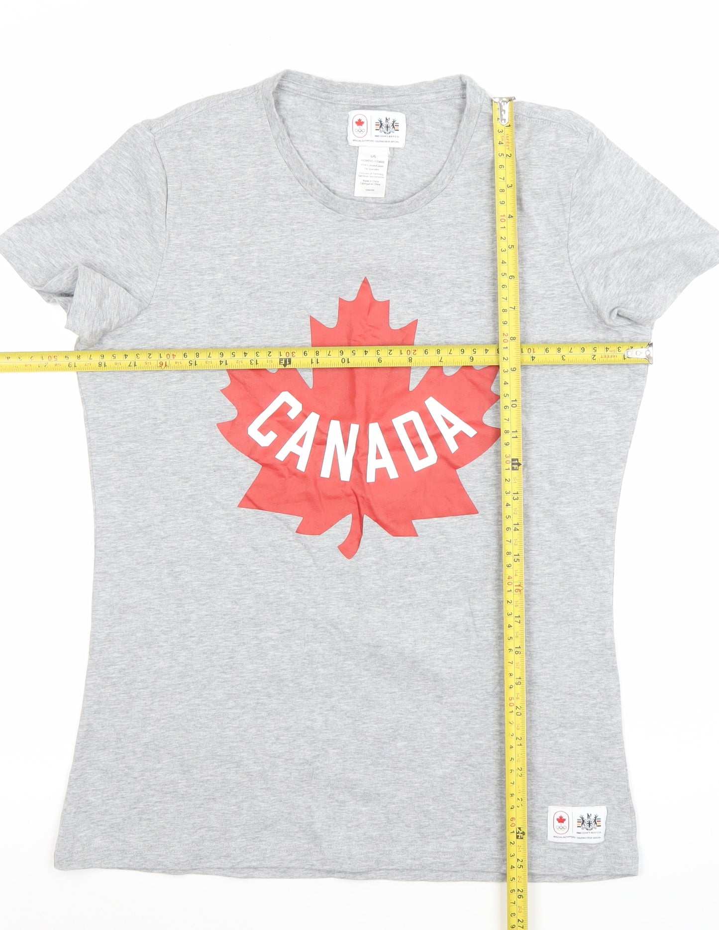 Hudson's Bay Women’s Grey Canada T-Shirt Size L Cotton Blend