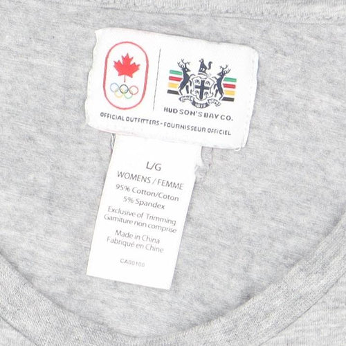 Hudson's Bay Women’s Grey Canada T-Shirt Size L Cotton Blend