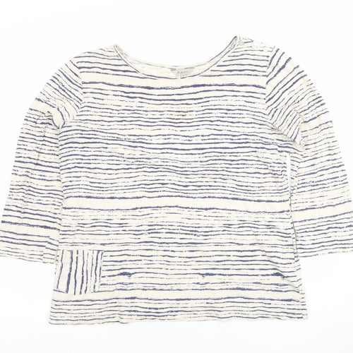 Kew Women’s White Blue Striped 3/4 Sleeve Cotton Jersey Top UK 12