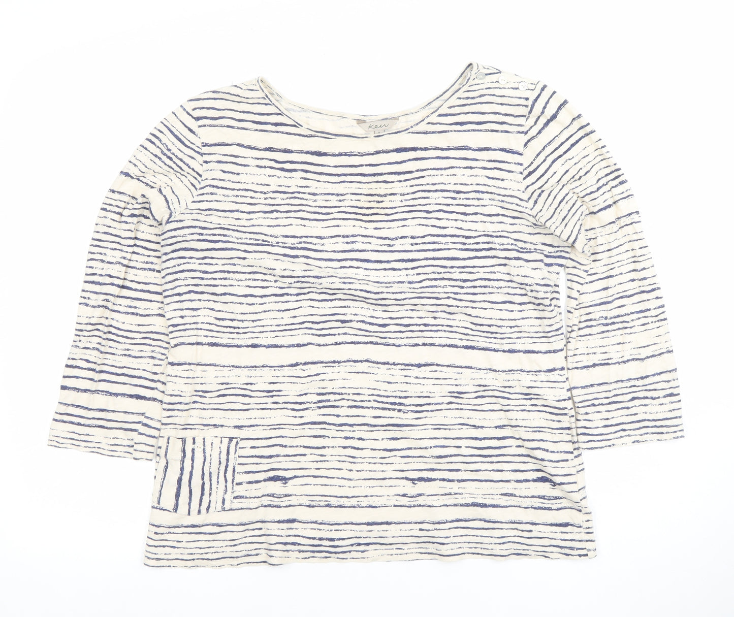 Kew Women’s White Blue Striped 3/4 Sleeve Cotton Jersey Top UK 12