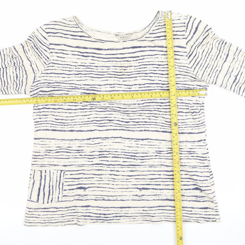 Kew Women’s White Blue Striped 3/4 Sleeve Cotton Jersey Top UK 12