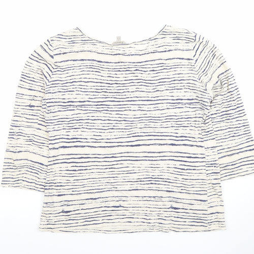 Kew Women’s White Blue Striped 3/4 Sleeve Cotton Jersey Top UK 12