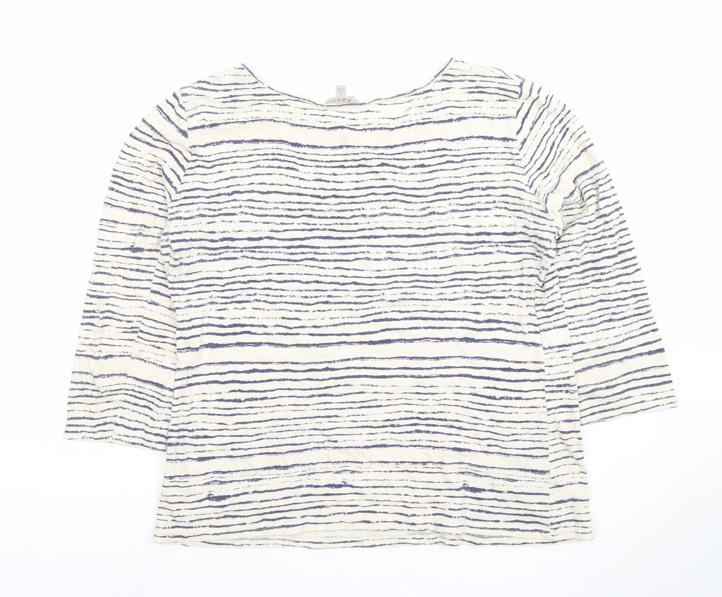 Kew Women’s White Blue Striped 3/4 Sleeve Cotton Jersey Top UK 12
