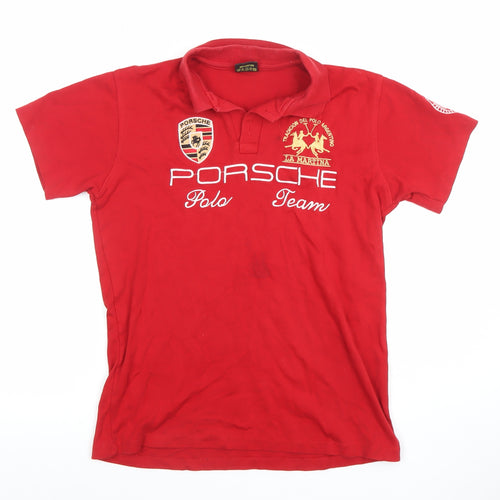La Martina Boys Red Polo Shirt Porsche Team Logo 11-12 Years 100% Cotton
