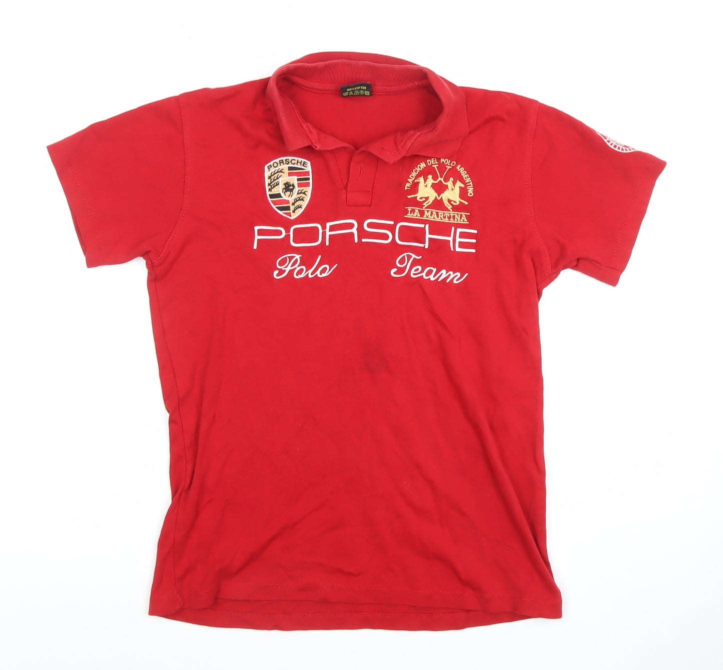 La Martina Boys Red Polo Shirt Porsche Team Logo 11-12 Years 100% Cotton