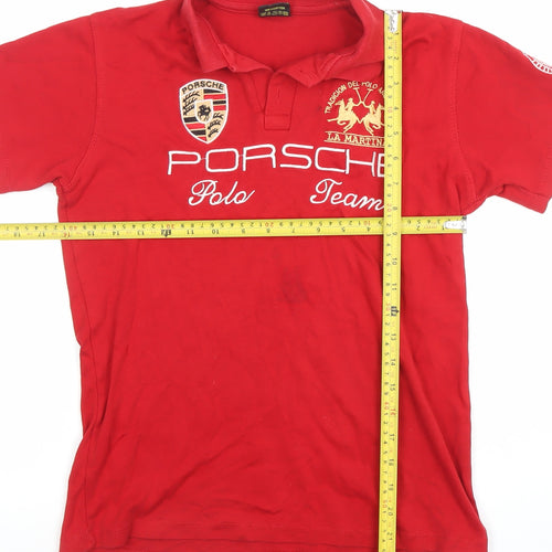 La Martina Boys Red Polo Shirt Porsche Team Logo 11-12 Years 100% Cotton