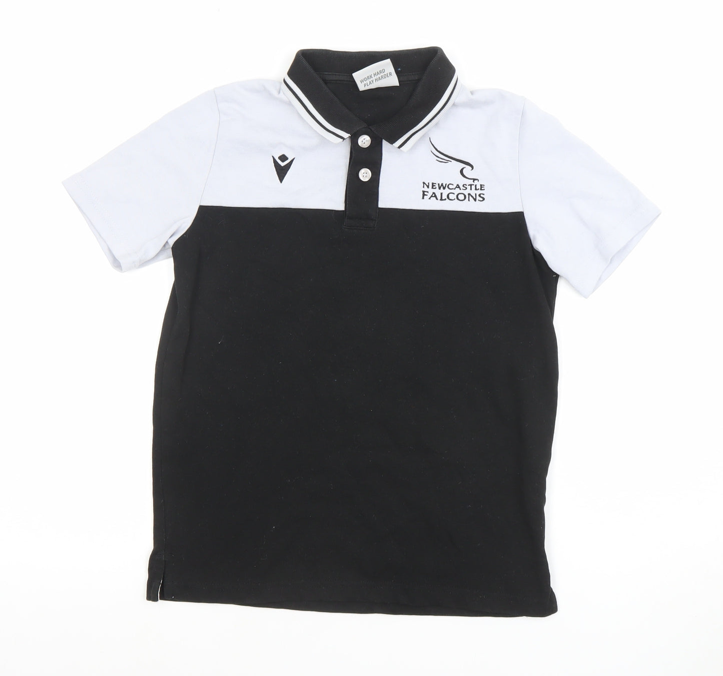Macron Boys Black Polo Shirt XXS Newcastle Falcons Rugby Top