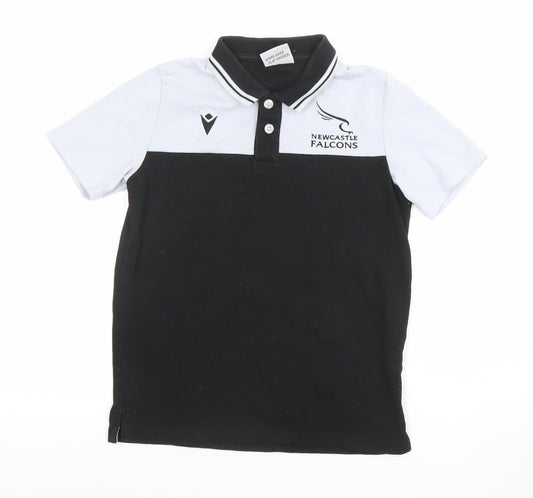 Macron Boys Black Polo Shirt XXS Newcastle Falcons Rugby Top