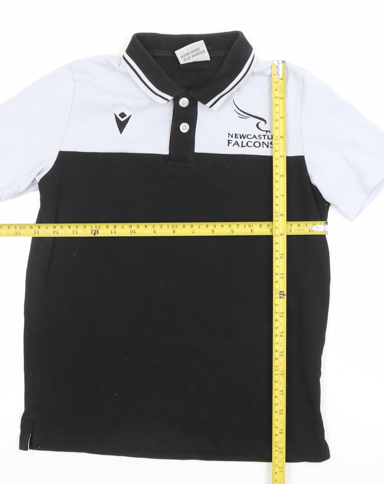 Macron Boys Black Polo Shirt XXS Newcastle Falcons Rugby Top