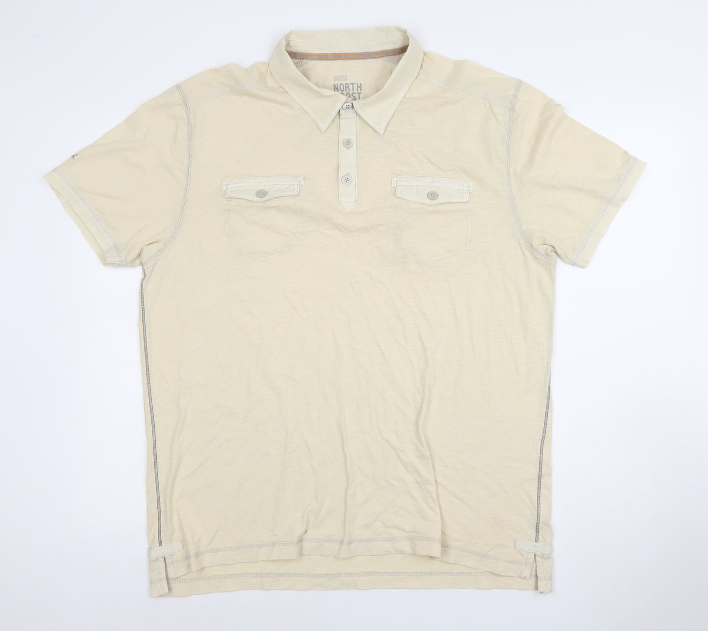 Marks and Spencer North Coast Beige Cotton Short Sleeve Polo Shirt Men’s L