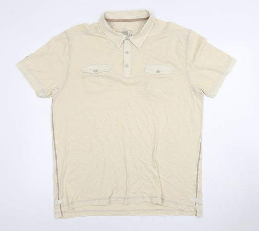 Marks and Spencer North Coast Beige Cotton Short Sleeve Polo Shirt Men’s L