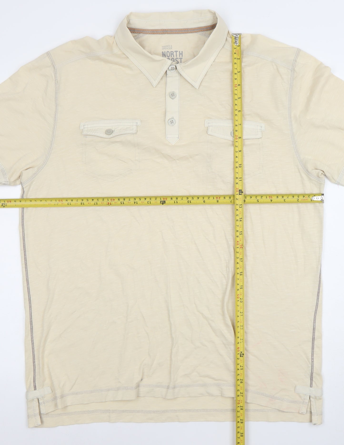 Marks and Spencer North Coast Beige Cotton Short Sleeve Polo Shirt Men’s L