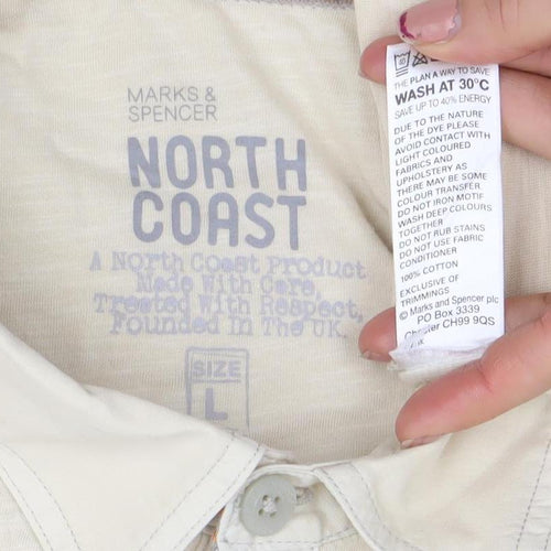 Marks and Spencer North Coast Beige Cotton Short Sleeve Polo Shirt Men’s L