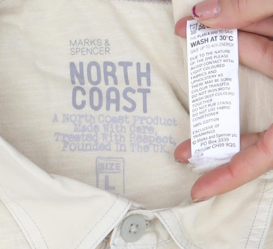 Marks and Spencer North Coast Beige Cotton Short Sleeve Polo Shirt Men’s L