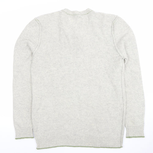 White Stuff Men's Grey Henley Jumper Medium Cotton Cashmere Knit