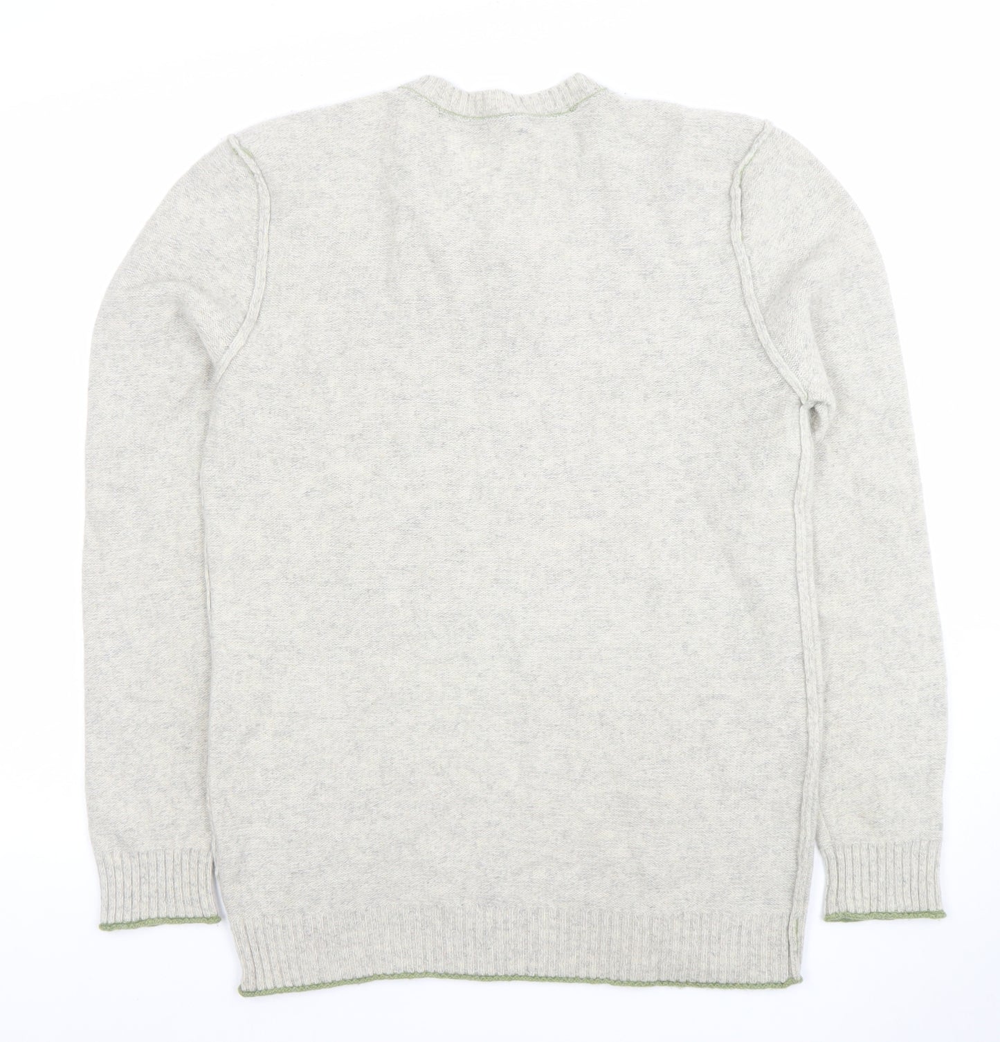 White Stuff Men's Grey Henley Jumper Medium Cotton Cashmere Knit