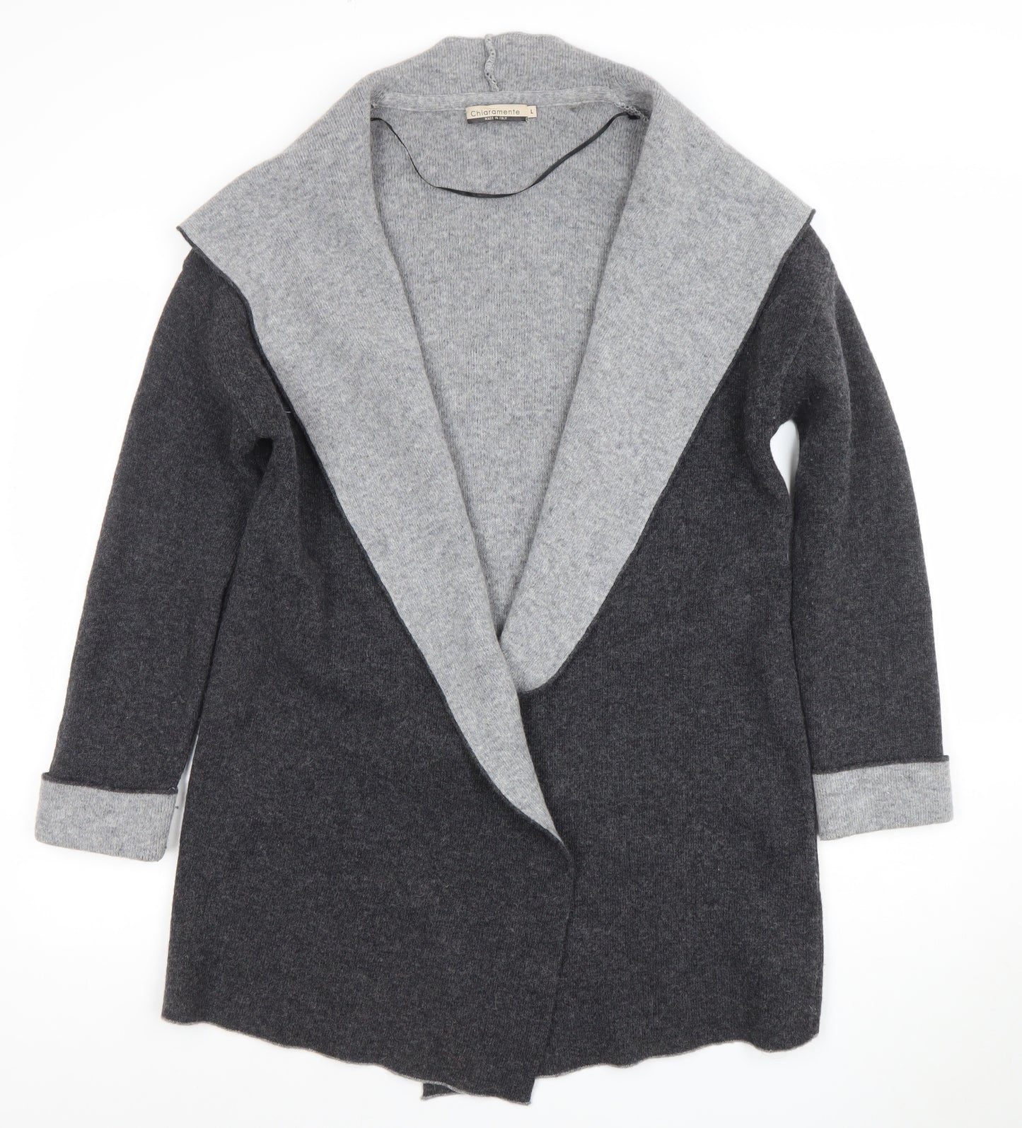 Chiaramonte Womens Grey Wool Blend Open Front Long Sleeve Cardigan L