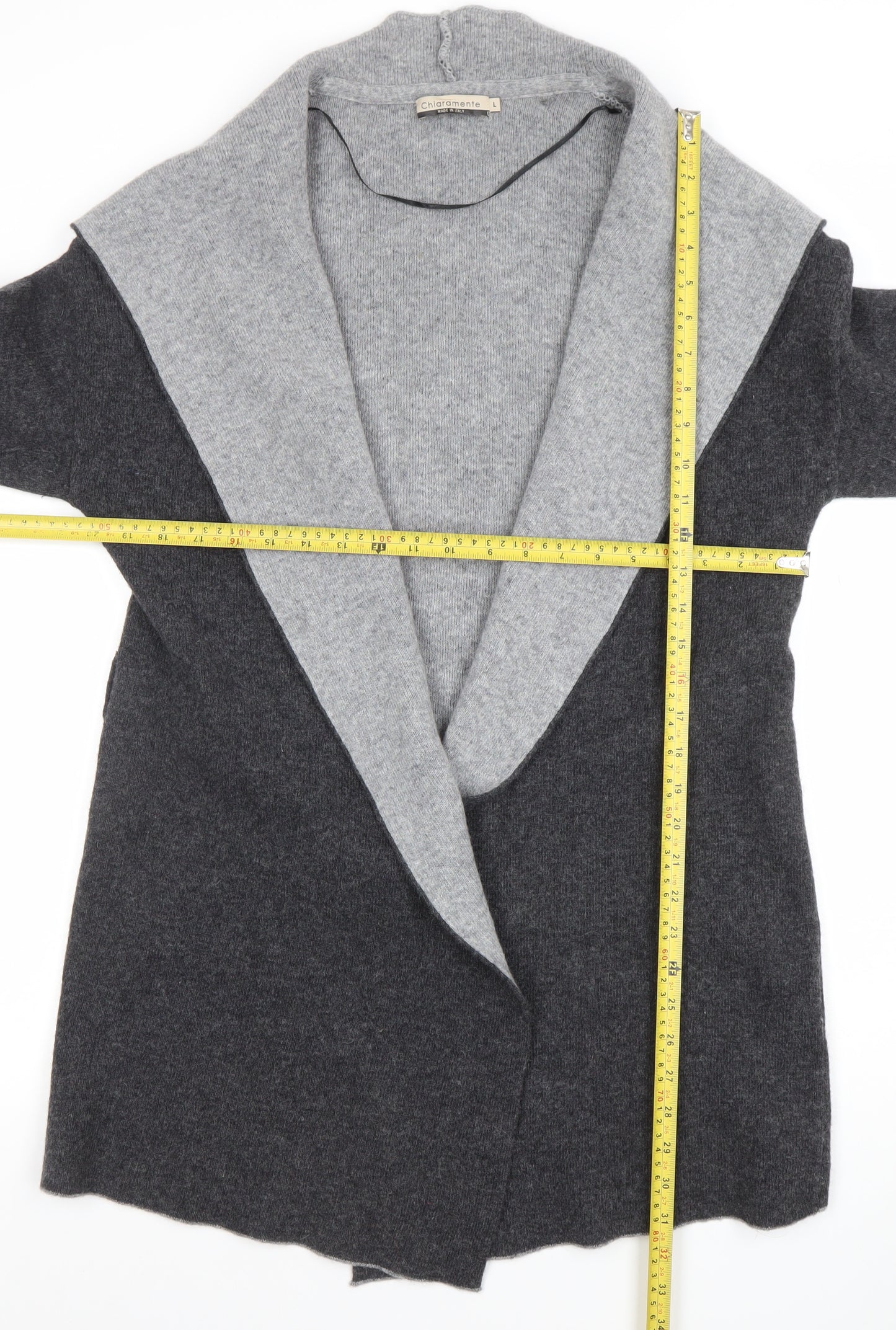 Chiaramonte Womens Grey Wool Blend Open Front Long Sleeve Cardigan L