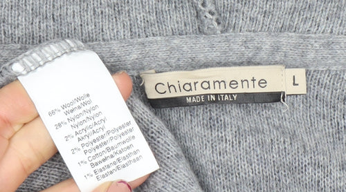 Chiaramonte Womens Grey Wool Blend Open Front Long Sleeve Cardigan L