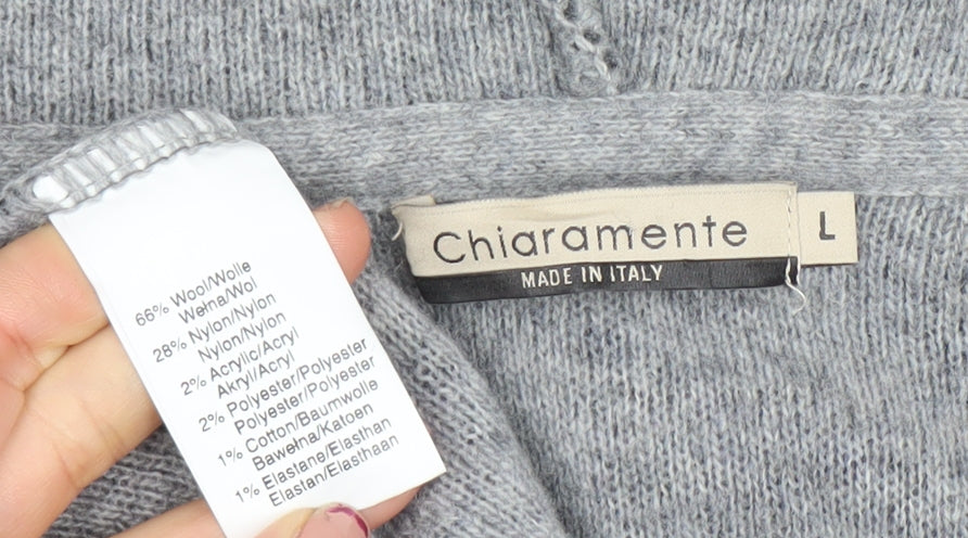 Chiaramonte Womens Grey Wool Blend Open Front Long Sleeve Cardigan L