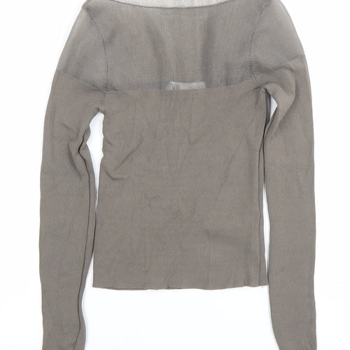 ZARA Women’s Grey Knit Slim Fit Boat Neck Long Sleeve Blouse Size S