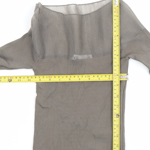 ZARA Women’s Grey Knit Slim Fit Boat Neck Long Sleeve Blouse Size S