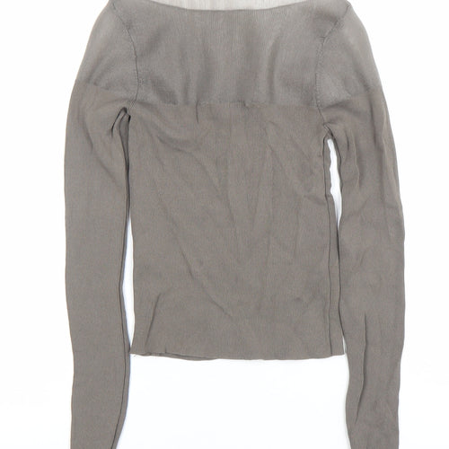 ZARA Women’s Grey Knit Slim Fit Boat Neck Long Sleeve Blouse Size S