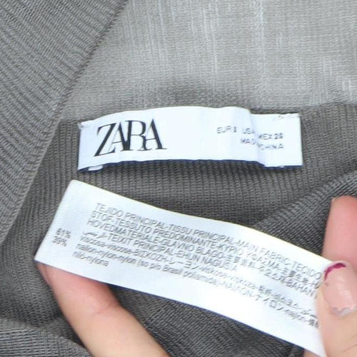 ZARA Women’s Grey Knit Slim Fit Boat Neck Long Sleeve Blouse Size S