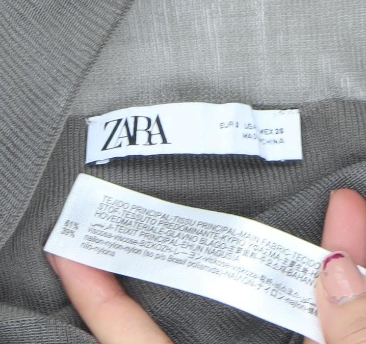 ZARA Women’s Grey Knit Slim Fit Boat Neck Long Sleeve Blouse Size S
