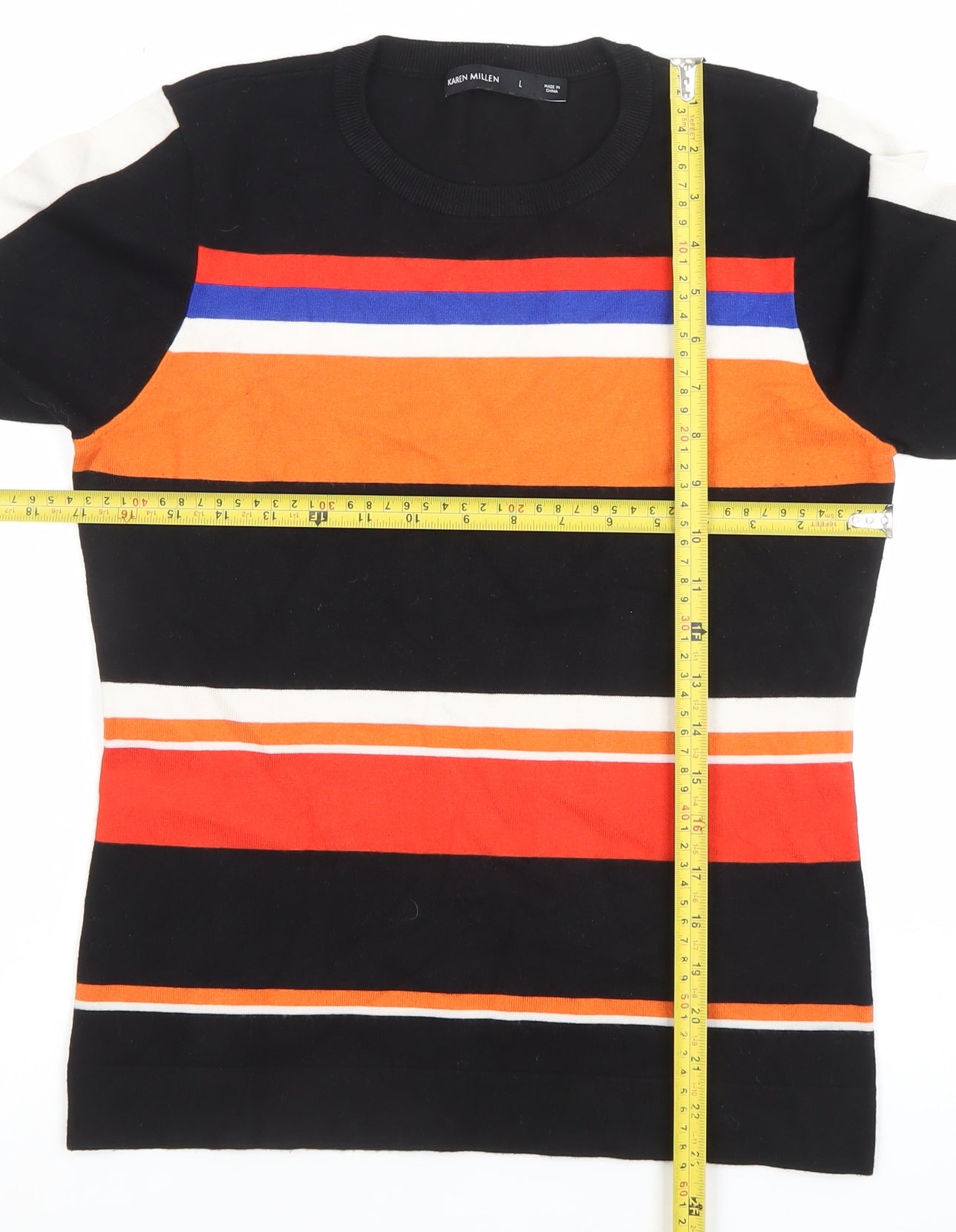 Karen Millen Women's Multicoloured Striped Knit Long Sleeve Top Size L
