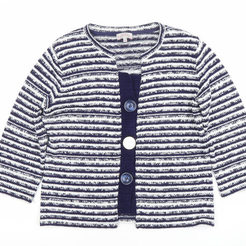 Marks and Spencer Women Blue Striped Knit Cardigan Size M